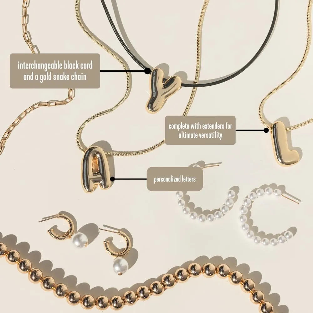 Leo & Luca Balloon Initial Necklace - Bubble Letter Gold Necklace - Necklace Charm - Unique Personalized Gifts for Women - Gold Plated Trendy Alphabet Pendant