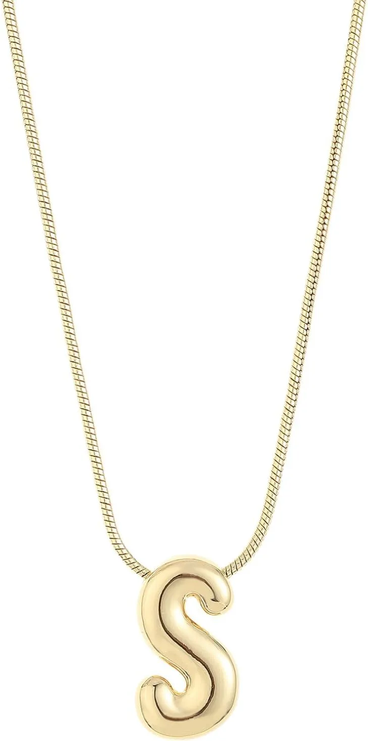 Leo & Luca Balloon Initial Necklace - Bubble Letter Gold Necklace - Necklace Charm - Unique Personalized Gifts for Women - Gold Plated Trendy Alphabet Pendant