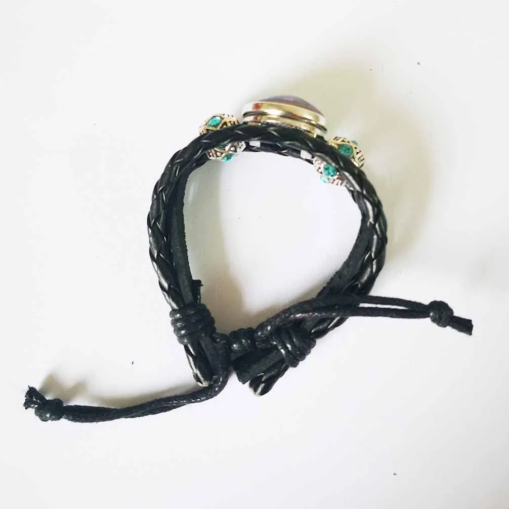 LERYDESI Mega stone bracelet jewelry custom picture gift Black dark brown braided leather customized art pendant Unique Friendship Jewelry