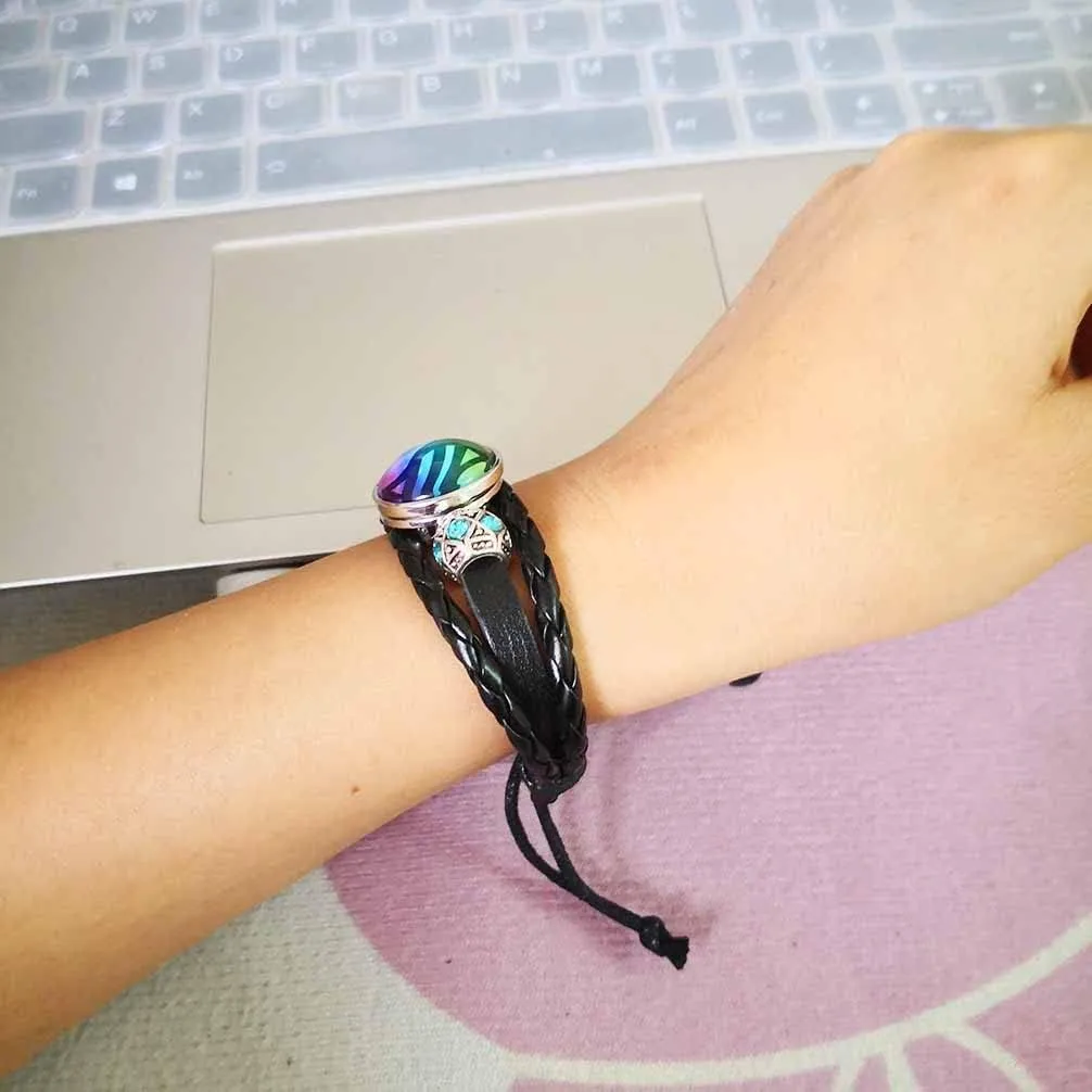 LERYDESI Mega stone bracelet jewelry custom picture gift Black dark brown braided leather customized art pendant Unique Friendship Jewelry