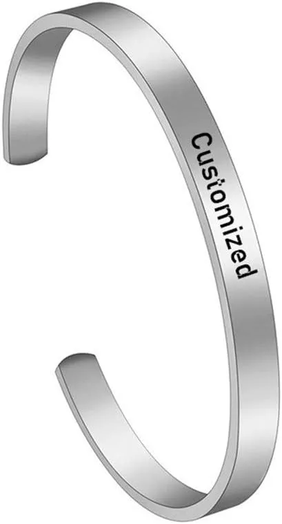 LF Personalized Cuff Bracelet Bangle - Stainless Steel Name Date Quote Customized Polished C Open Cuff Bangle Bracelets for Men Women Unisex,Free Engraving