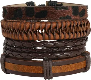LIFKOME Men's Women's Braided Bracelets Set 4pcs Leather Braided Bracelet for Women Men Fashion Jewelry Present