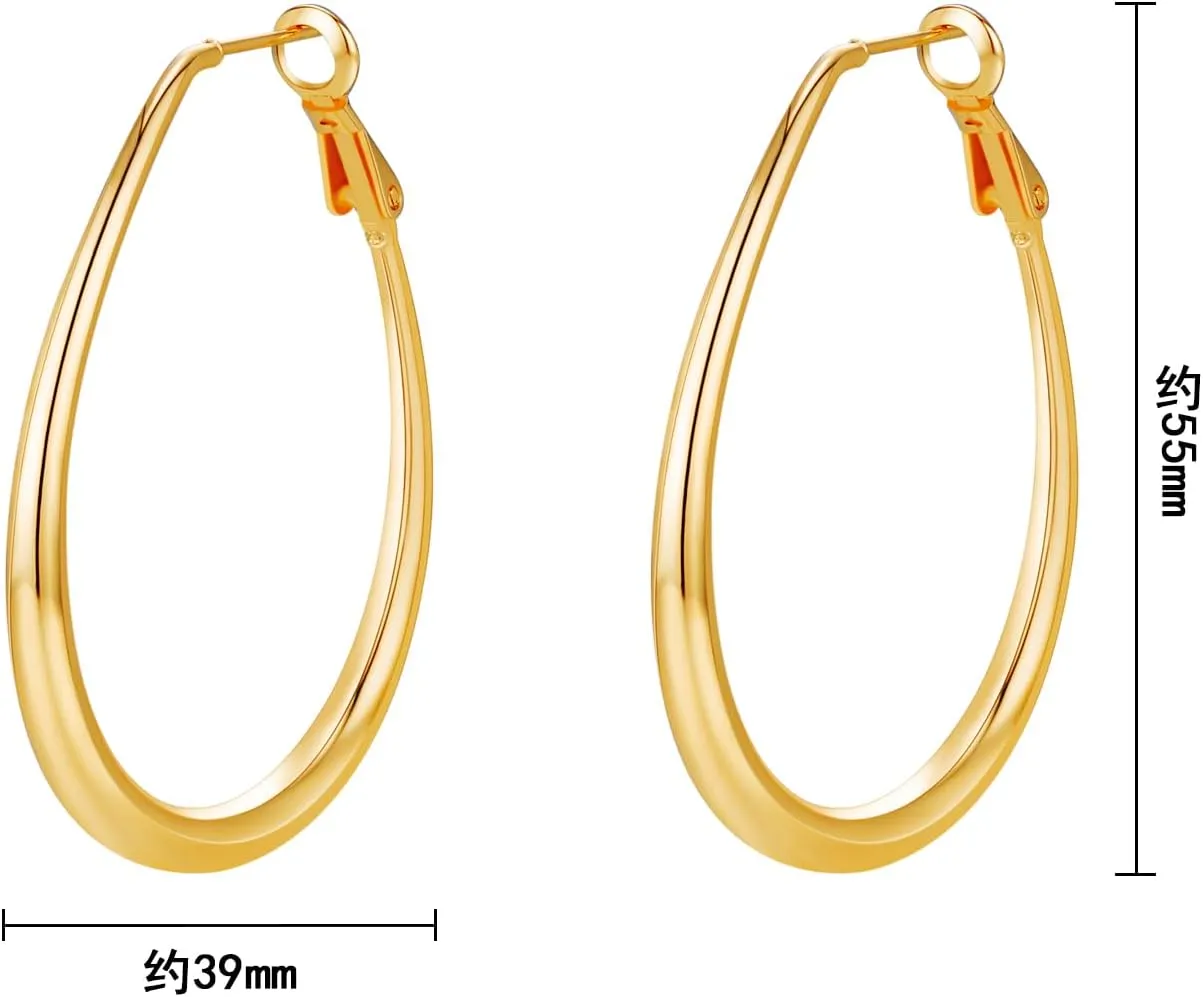 Lightweight Oval Hoop Earrings for Women - 14K Gold Plated, Rose Gold Plated and Sterling Silver Plated Large Oblong Hoop Earrings for Women Statement Jewelry Gift