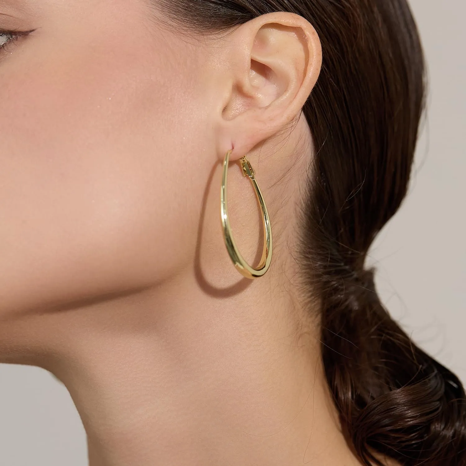 Lightweight Oval Hoop Earrings for Women - 14K Gold Plated, Rose Gold Plated and Sterling Silver Plated Large Oblong Hoop Earrings for Women Statement Jewelry Gift