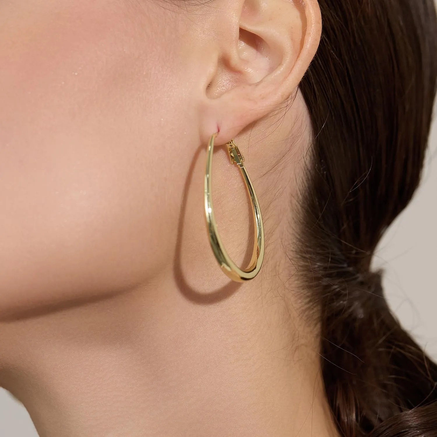 Lightweight Oval Hoop Earrings for Women - 14K Gold Plated, Rose Gold Plated and Sterling Silver Plated Large Oblong Hoop Earrings for Women Statement Jewelry Gift
