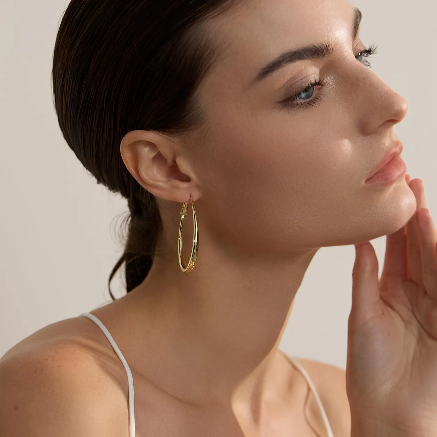 Lightweight Oval Hoop Earrings for Women - 14K Gold Plated, Rose Gold Plated and Sterling Silver Plated Large Oblong Hoop Earrings for Women Statement Jewelry Gift