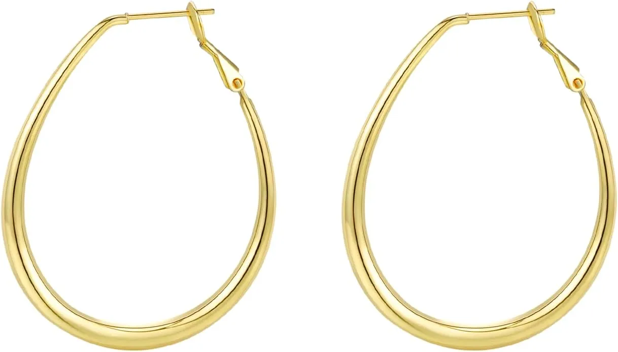 Lightweight Oval Hoop Earrings for Women - 14K Gold Plated, Rose Gold Plated and Sterling Silver Plated Large Oblong Hoop Earrings for Women Statement Jewelry Gift