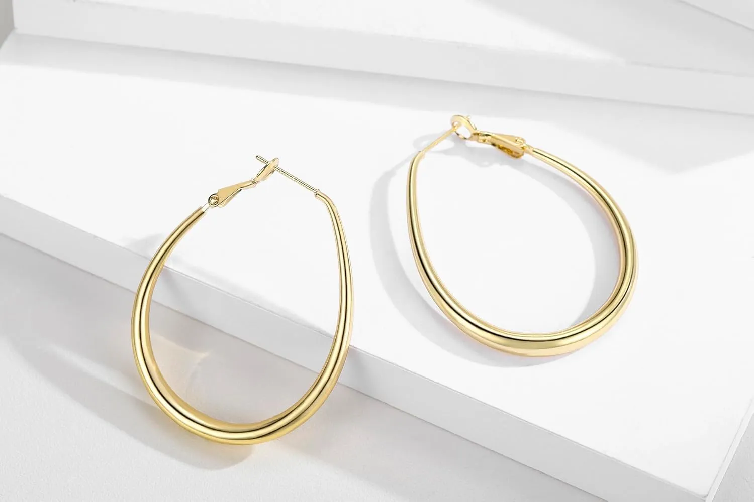 Lightweight Oval Hoop Earrings for Women - 14K Gold Plated, Rose Gold Plated and Sterling Silver Plated Large Oblong Hoop Earrings for Women Statement Jewelry Gift