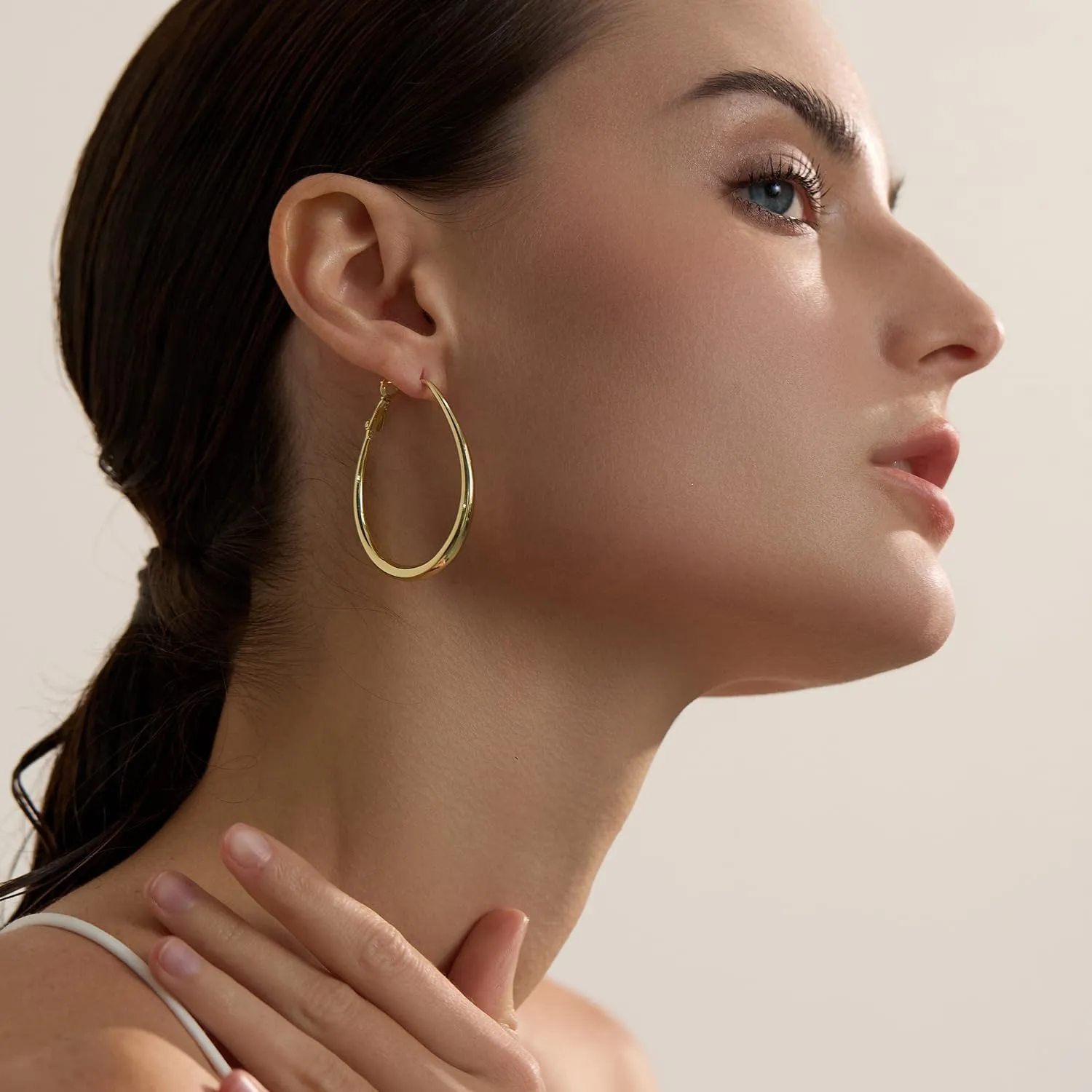 Lightweight Oval Hoop Earrings for Women - 14K Gold Plated, Rose Gold Plated and Sterling Silver Plated Large Oblong Hoop Earrings for Women Statement Jewelry Gift