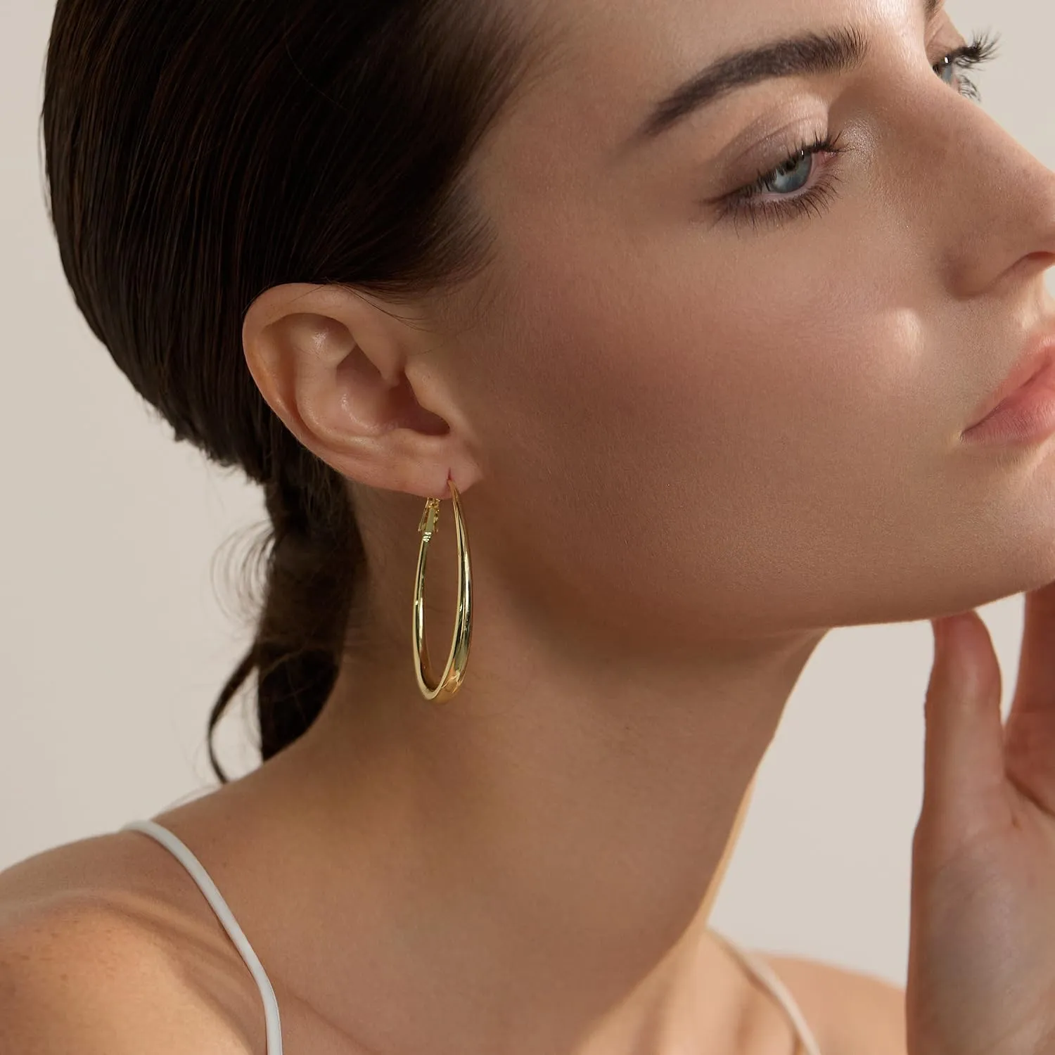 Lightweight Oval Hoop Earrings for Women - 14K Gold Plated, Rose Gold Plated and Sterling Silver Plated Large Oblong Hoop Earrings for Women Statement Jewelry Gift