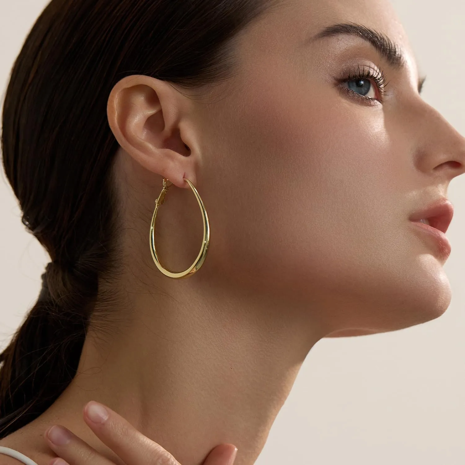 Lightweight Oval Hoop Earrings for Women - 14K Gold Plated, Rose Gold Plated and Sterling Silver Plated Large Oblong Hoop Earrings for Women Statement Jewelry Gift