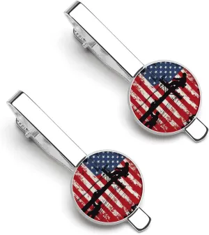 Lineman Am-erican Flag Electric Cable Lineman Mens Tie Clips Pin Unique Tie Bars for Wedding Anniversary Holiday Gifts 5.5x2.2cm