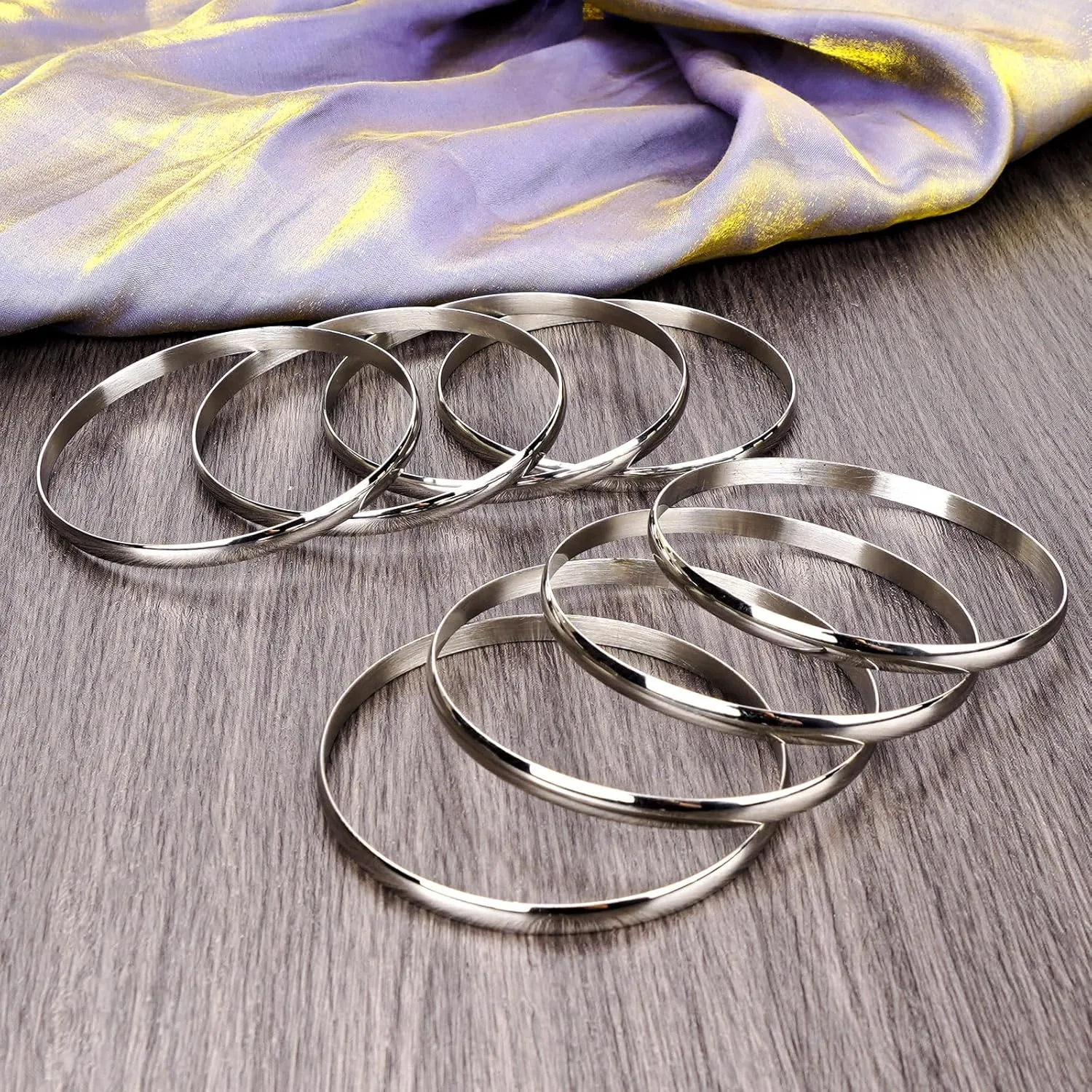 Linkidea Plus Size Bangle Bracelets Set for Women, Set of 8 Stainless Steel Extra Large Round Bangles