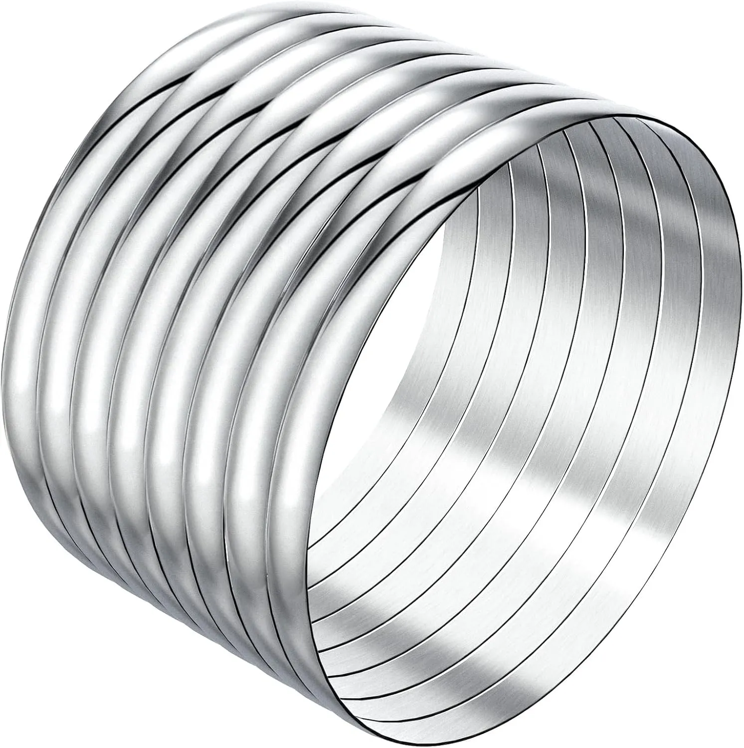 Linkidea Plus Size Bangle Bracelets Set for Women, Set of 8 Stainless Steel Extra Large Round Bangles