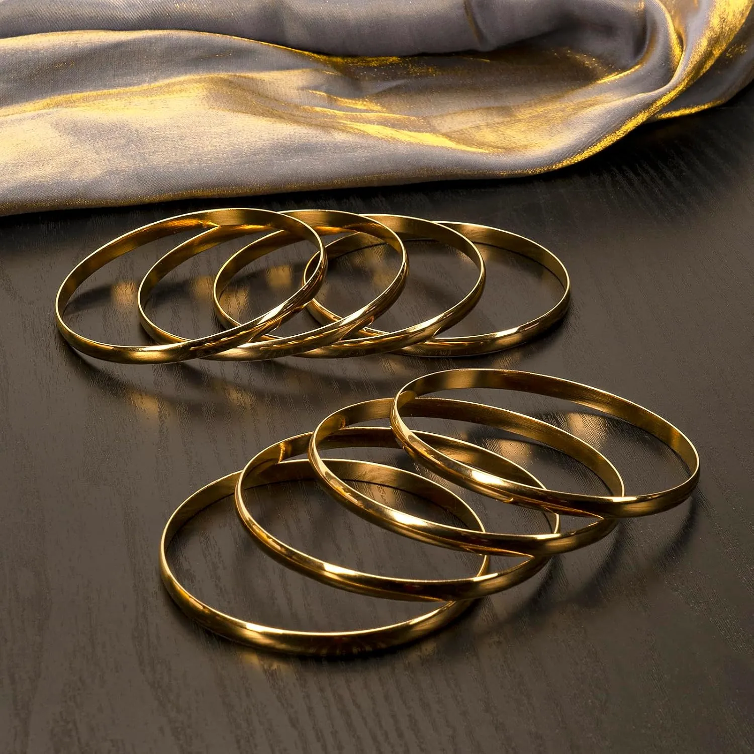 Linkidea Plus Size Bangle Bracelets Set for Women, Set of 8 Stainless Steel Extra Large Round Bangles