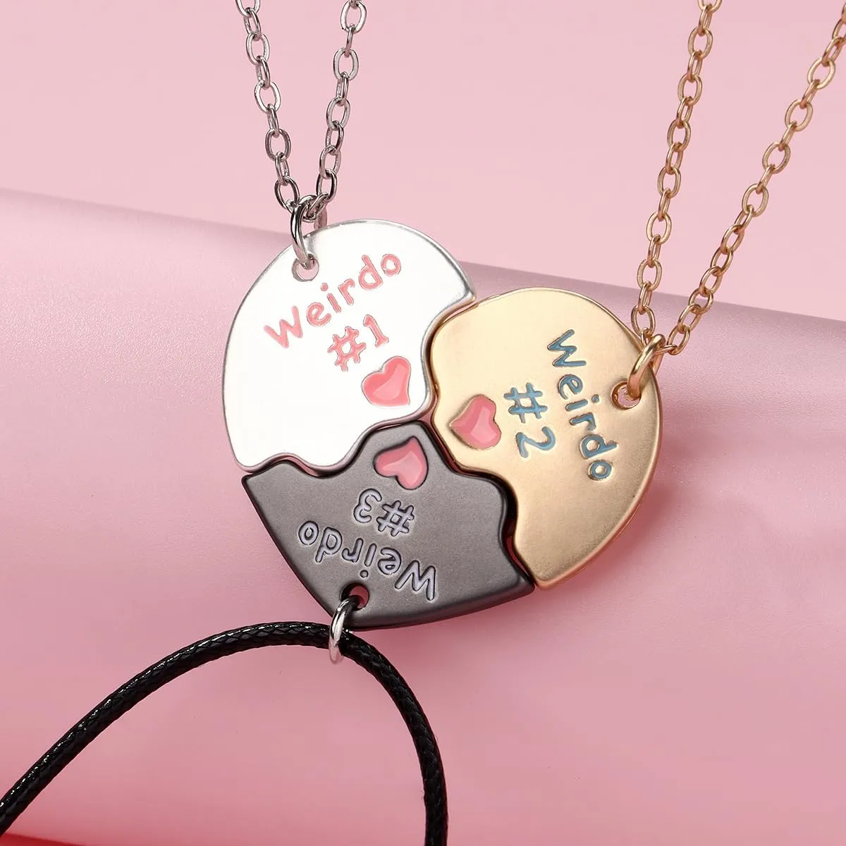 LIU JUN Bff Necklace For 3, Weirdo 1 Weirdo 2 Weirdo 3 Necklace Heart Bff Matching Necklace For 3 Best Friend Necklaces Sister Friendship Forever Jewelry Gifts