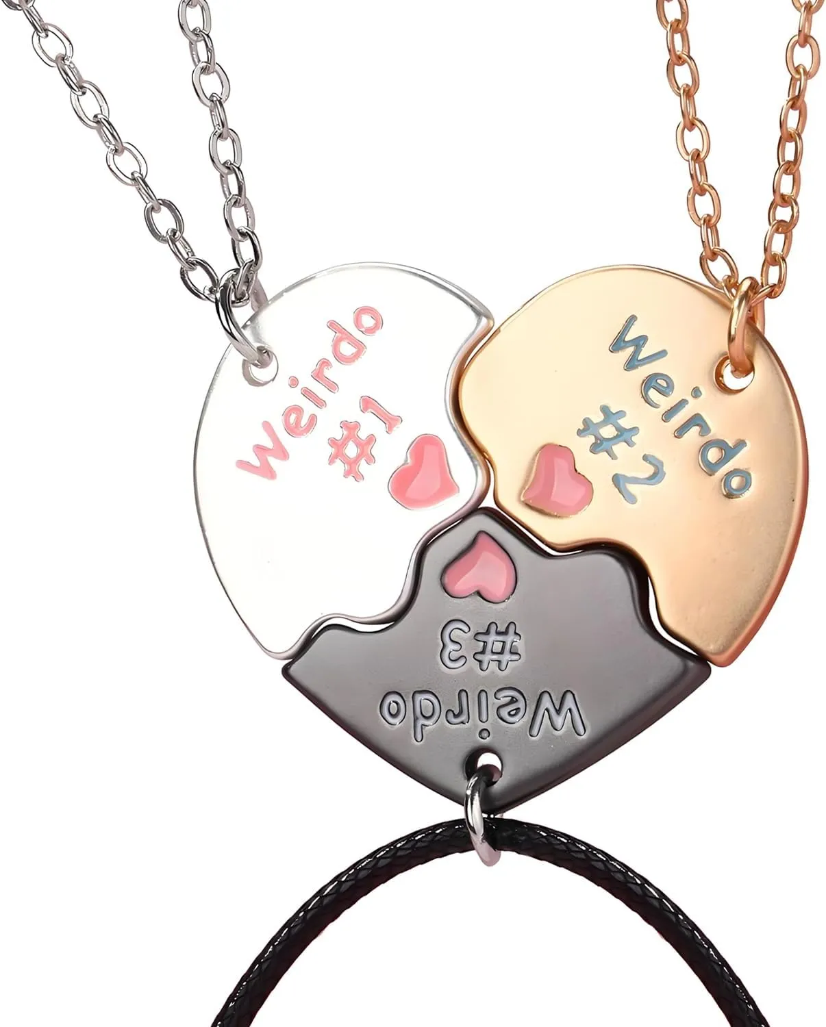 LIU JUN Bff Necklace For 3, Weirdo 1 Weirdo 2 Weirdo 3 Necklace Heart Bff Matching Necklace For 3 Best Friend Necklaces Sister Friendship Forever Jewelry Gifts