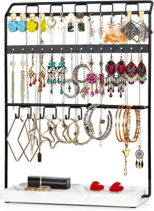 LKKL Jewelry Holder Organizer Stand,jewelry organizer,4-layer earring rack storage rack with base tray, suitable for necklaces, earrings, watches and other accessories.jewelry stand organizer,black.