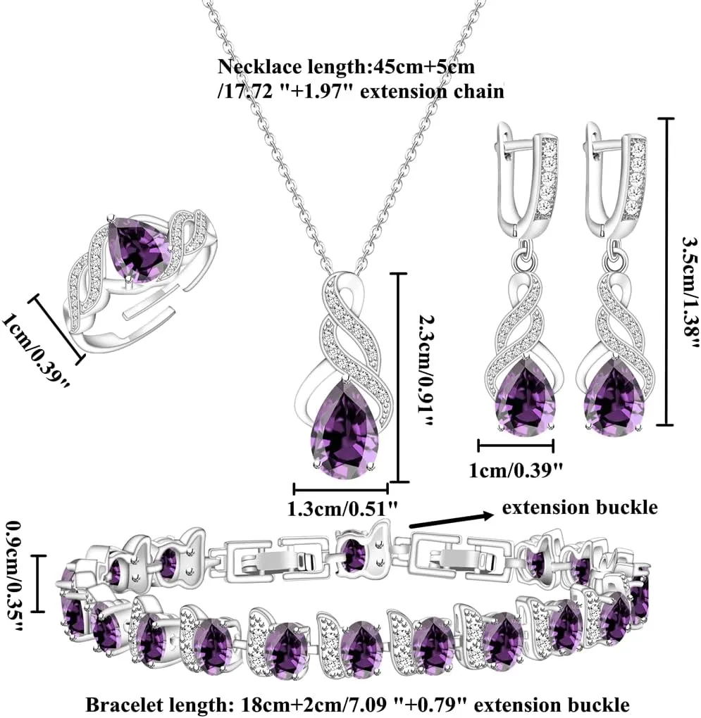 LMXXVJ Jewelry Set for Women,Teardrop Cubic Zirconia Necklace Earrings Adjustable Ring Bracelet Jewelry Set Formal Jewelry Gift