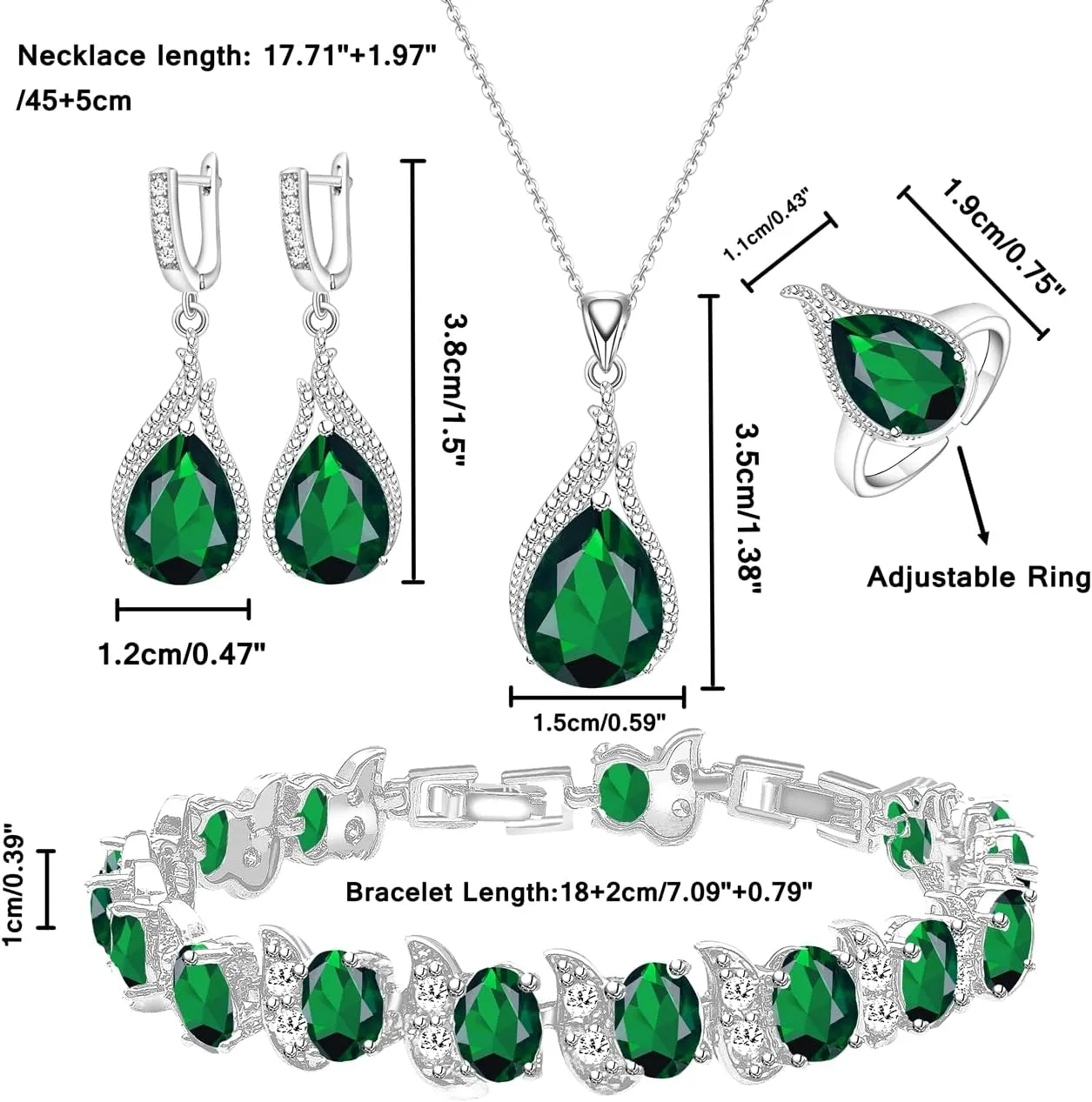 LMXXVJ Jewelry Set for Women,Teardrop Cubic Zirconia Necklace Earrings Adjustable Ring Bracelet Jewelry Set Formal Jewelry Gift