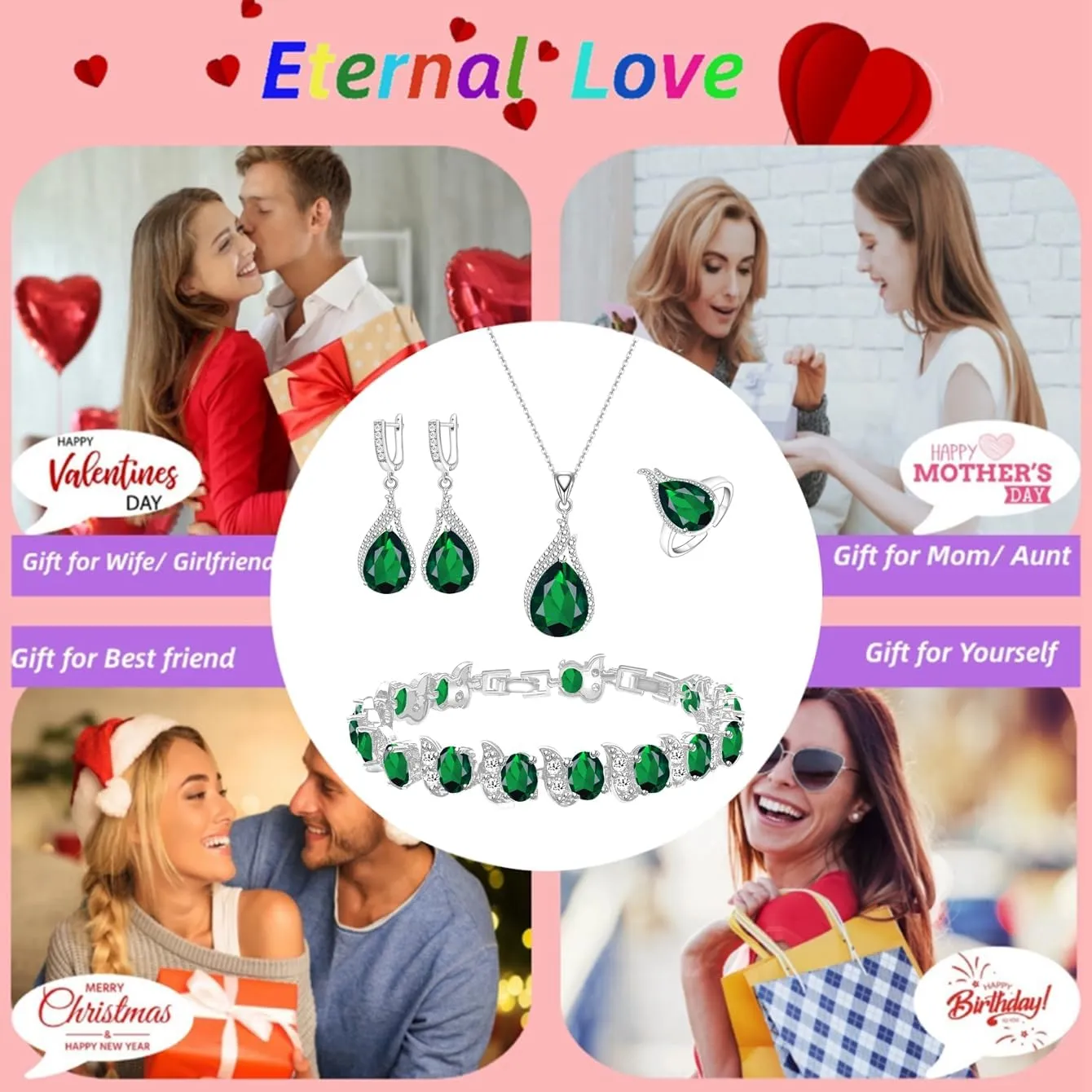 LMXXVJ Jewelry Set for Women,Teardrop Cubic Zirconia Necklace Earrings Adjustable Ring Bracelet Jewelry Set Formal Jewelry Gift