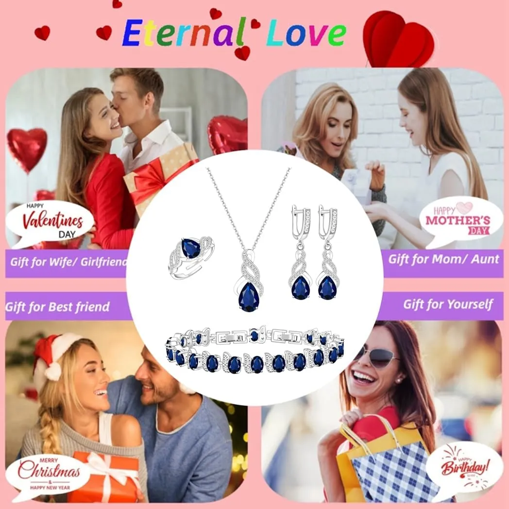 LMXXVJ Jewelry Set for Women,Teardrop Cubic Zirconia Necklace Earrings Adjustable Ring Bracelet Jewelry Set Formal Jewelry Gift