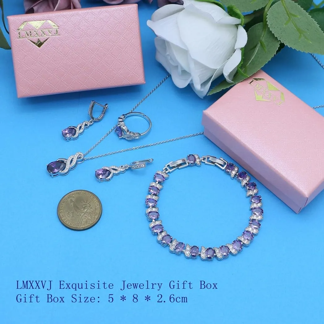 LMXXVJ Jewelry Set for Women,Teardrop Cubic Zirconia Necklace Earrings Adjustable Ring Bracelet Jewelry Set Formal Jewelry Gift