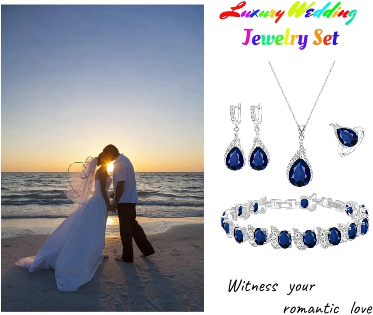 LMXXVJ Jewelry Set for Women,Teardrop Cubic Zirconia Necklace Earrings Adjustable Ring Bracelet Jewelry Set Formal Jewelry Gift