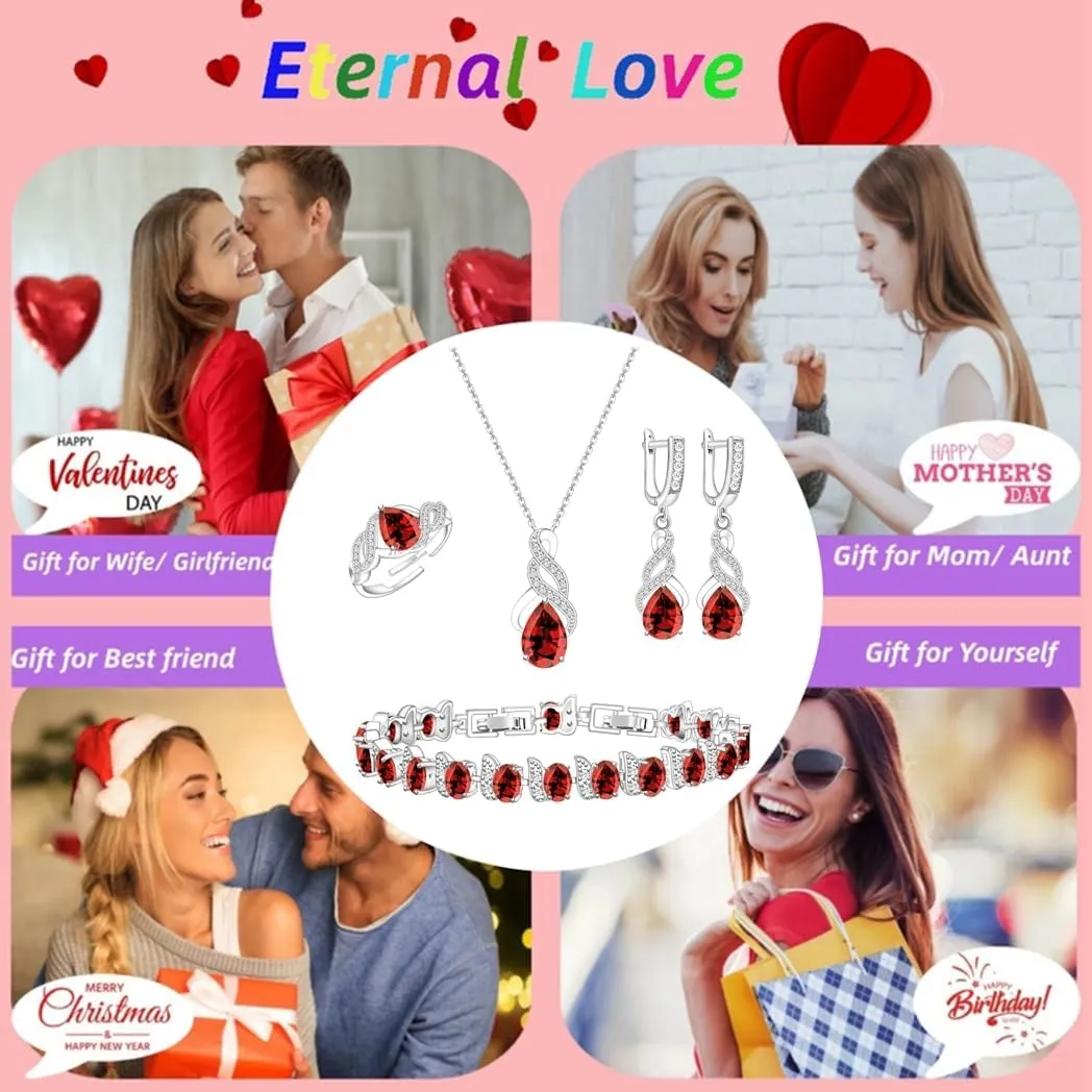 LMXXVJ Jewelry Set for Women,Teardrop Cubic Zirconia Necklace Earrings Adjustable Ring Bracelet Jewelry Set Formal Jewelry Gift