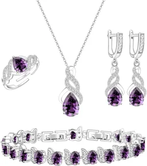 LMXXVJ Jewelry Set for Women,Teardrop Cubic Zirconia Necklace Earrings Adjustable Ring Bracelet Jewelry Set Formal Jewelry Gift