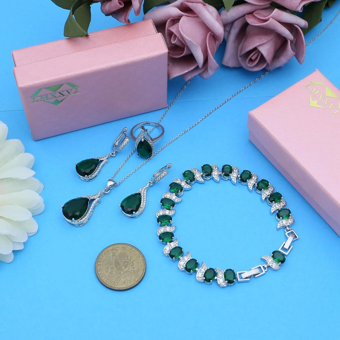 LMXXVJ Jewelry Set for Women,Teardrop Cubic Zirconia Necklace Earrings Adjustable Ring Bracelet Jewelry Set Formal Jewelry Gift