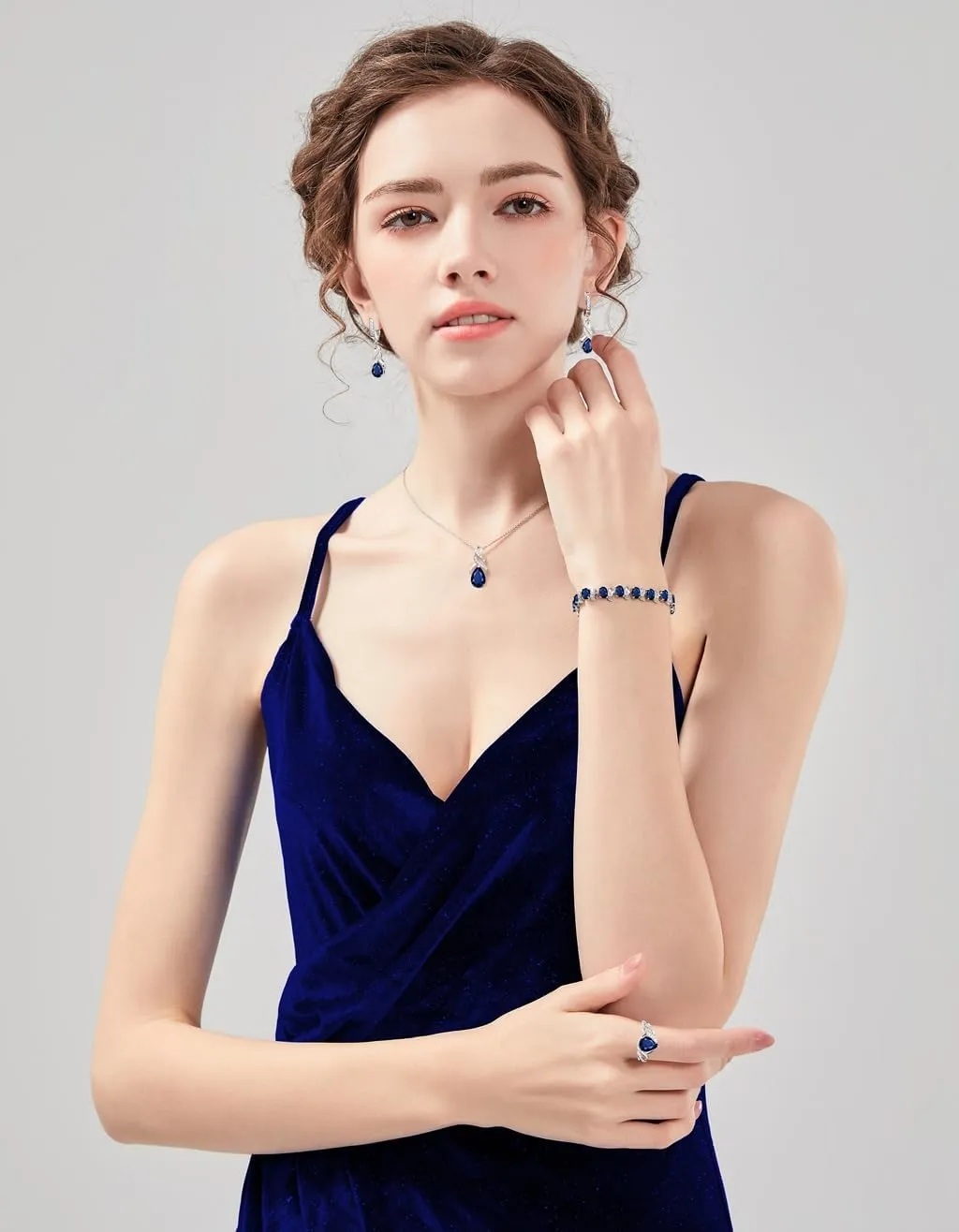 LMXXVJ Jewelry Set for Women,Teardrop Cubic Zirconia Necklace Earrings Adjustable Ring Bracelet Jewelry Set Formal Jewelry Gift