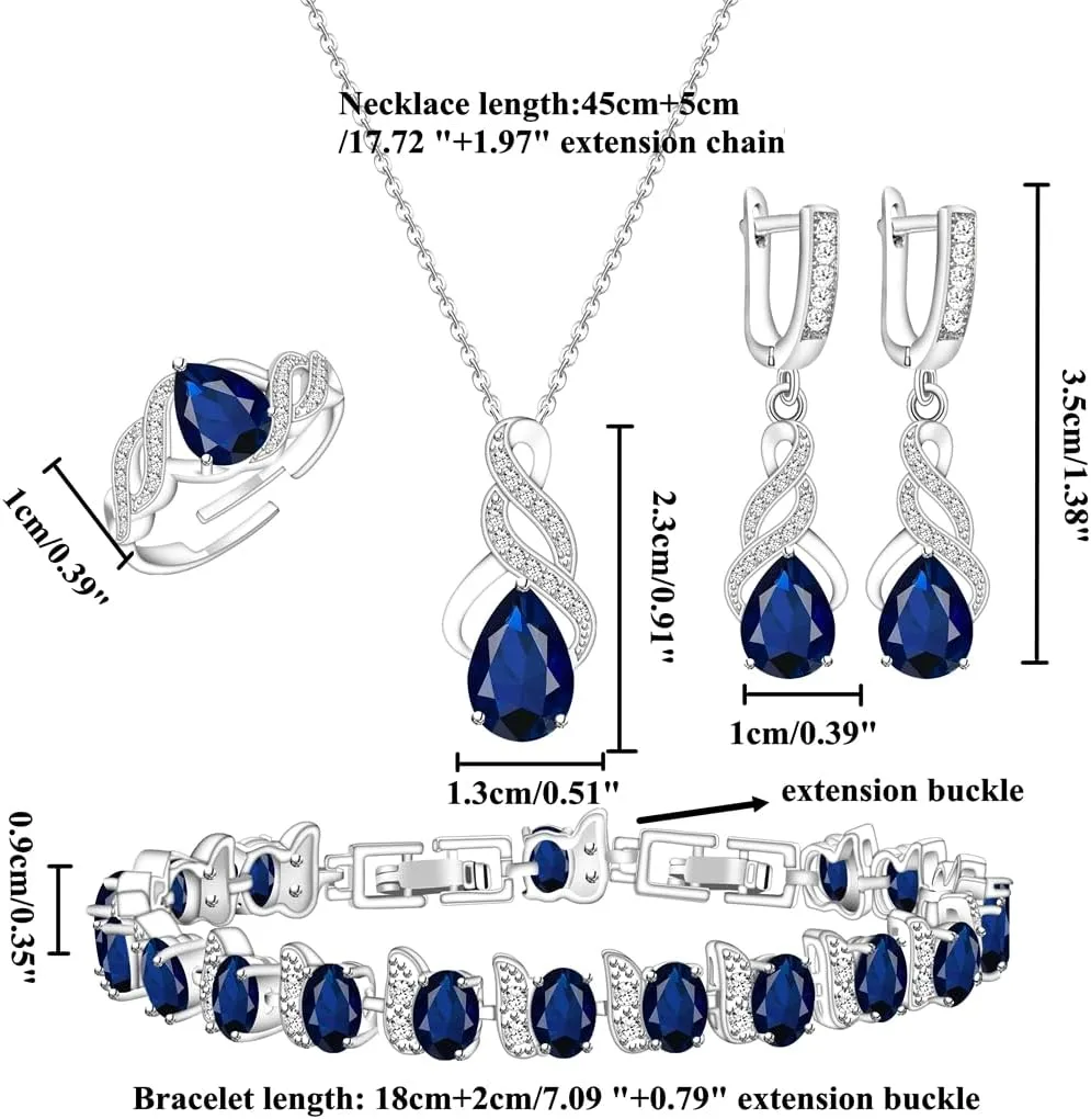 LMXXVJ Jewelry Set for Women,Teardrop Cubic Zirconia Necklace Earrings Adjustable Ring Bracelet Jewelry Set Formal Jewelry Gift