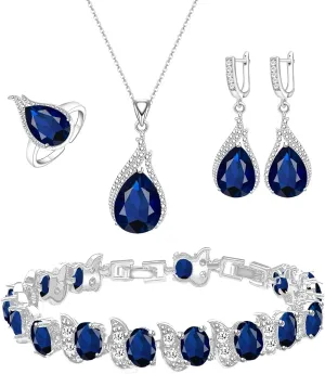LMXXVJ Jewelry Set for Women,Teardrop Cubic Zirconia Necklace Earrings Adjustable Ring Bracelet Jewelry Set Formal Jewelry Gift