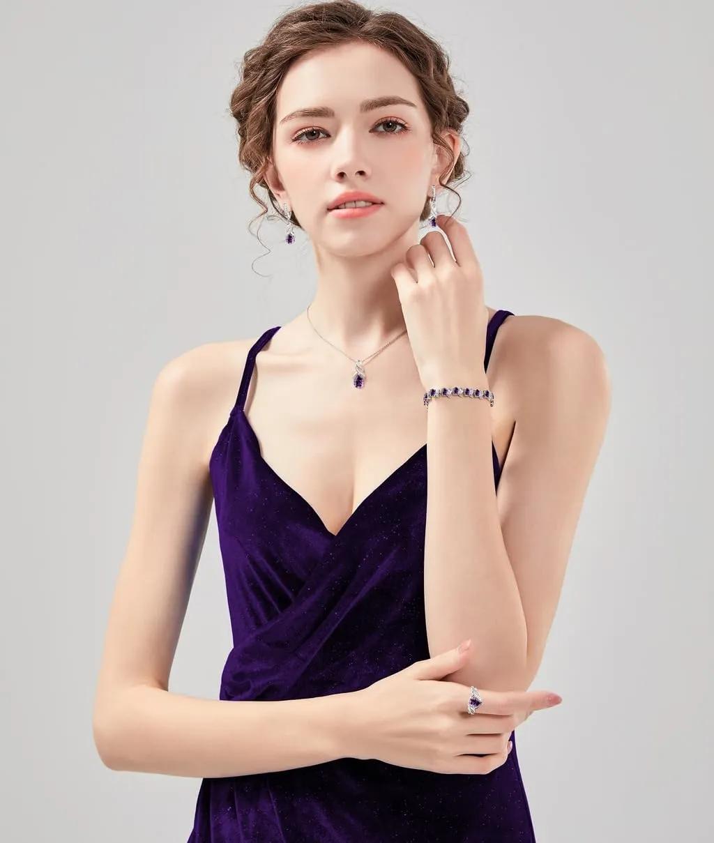LMXXVJ Jewelry Set for Women,Teardrop Cubic Zirconia Necklace Earrings Adjustable Ring Bracelet Jewelry Set Formal Jewelry Gift
