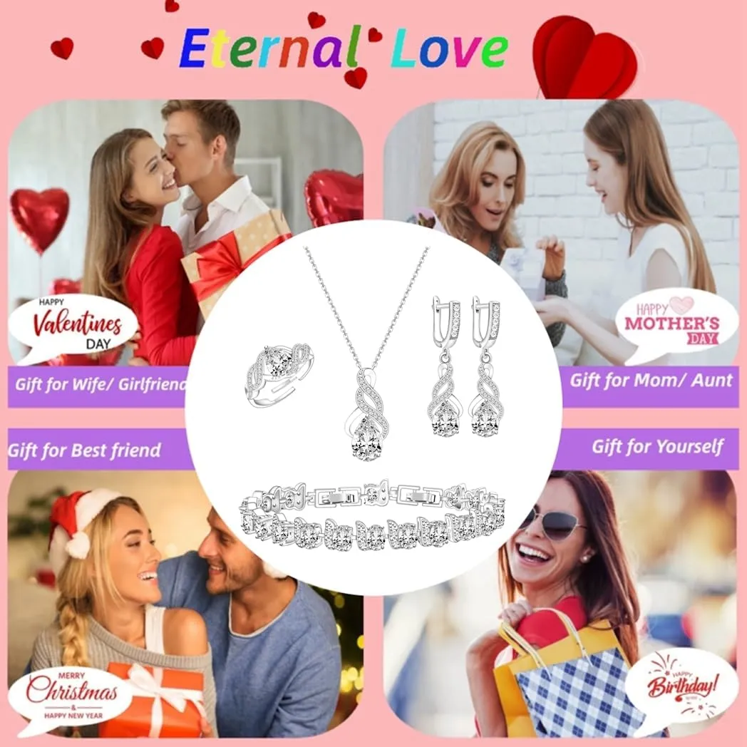 LMXXVJ Jewelry Set for Women,Teardrop Cubic Zirconia Necklace Earrings Adjustable Ring Bracelet Jewelry Set Formal Jewelry Gift