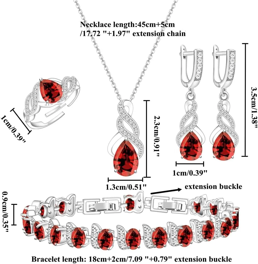 LMXXVJ Jewelry Set for Women,Teardrop Cubic Zirconia Necklace Earrings Adjustable Ring Bracelet Jewelry Set Formal Jewelry Gift