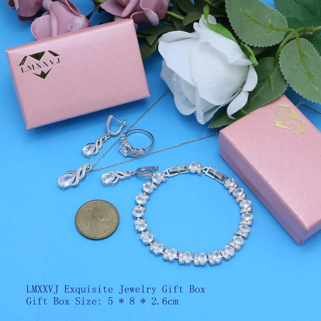 LMXXVJ Jewelry Set for Women,Teardrop Cubic Zirconia Necklace Earrings Adjustable Ring Bracelet Jewelry Set Formal Jewelry Gift