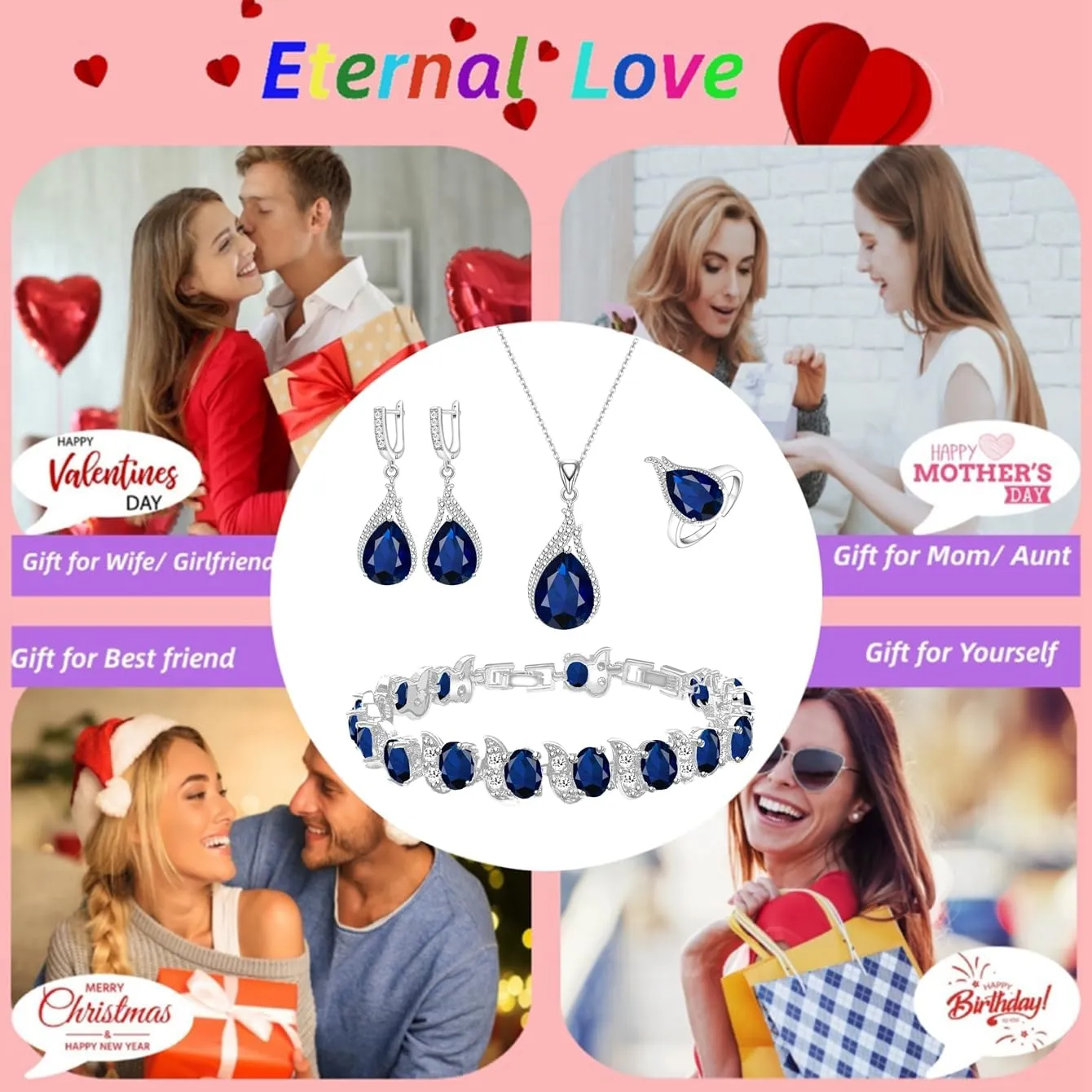 LMXXVJ Jewelry Set for Women,Teardrop Cubic Zirconia Necklace Earrings Adjustable Ring Bracelet Jewelry Set Formal Jewelry Gift