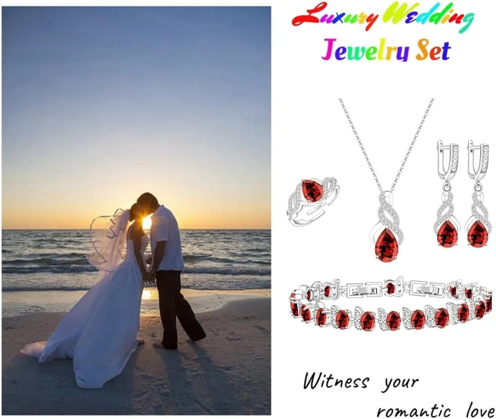 LMXXVJ Jewelry Set for Women,Teardrop Cubic Zirconia Necklace Earrings Adjustable Ring Bracelet Jewelry Set Formal Jewelry Gift