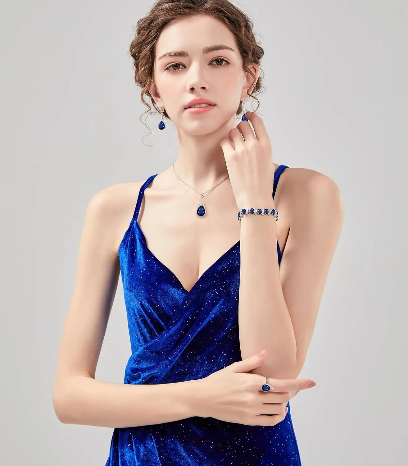LMXXVJ Jewelry Set for Women,Teardrop Cubic Zirconia Necklace Earrings Adjustable Ring Bracelet Jewelry Set Formal Jewelry Gift