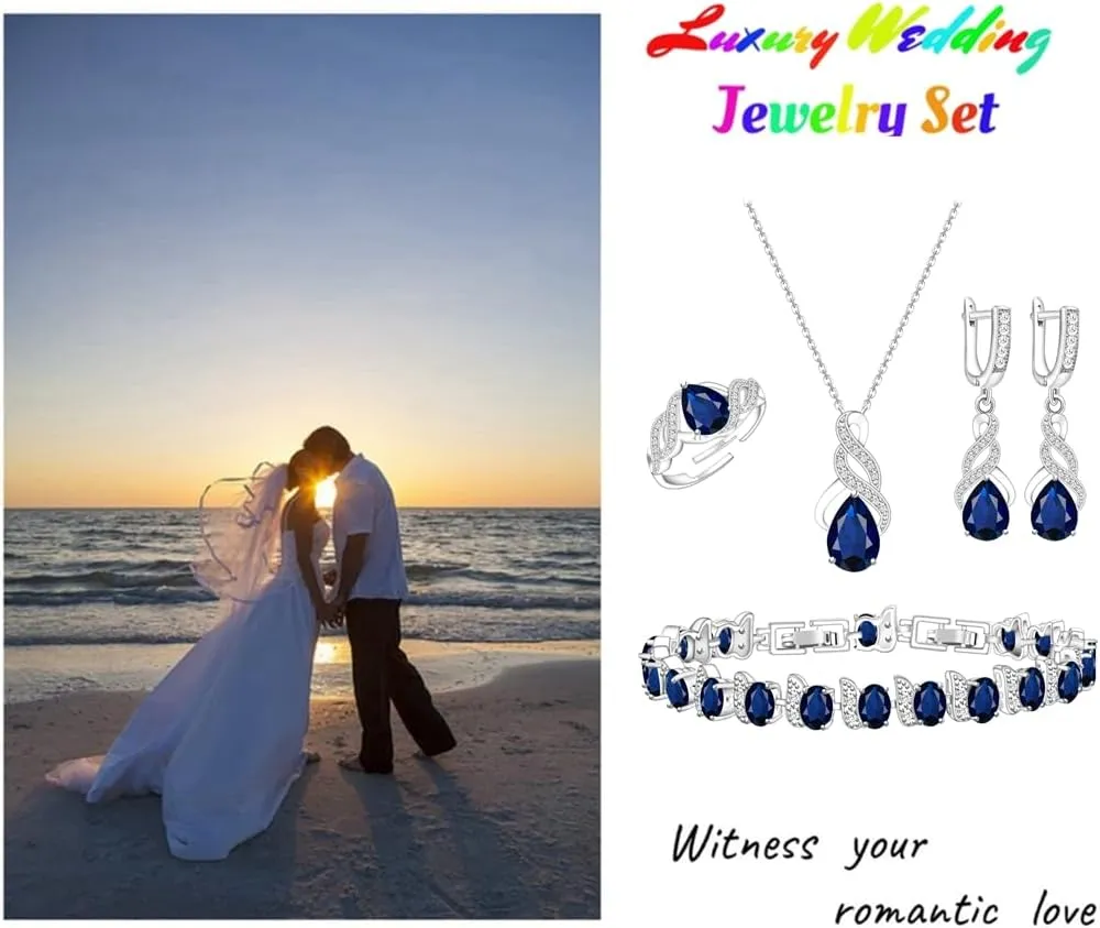 LMXXVJ Jewelry Set for Women,Teardrop Cubic Zirconia Necklace Earrings Adjustable Ring Bracelet Jewelry Set Formal Jewelry Gift