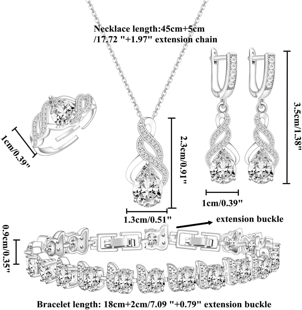 LMXXVJ Jewelry Set for Women,Teardrop Cubic Zirconia Necklace Earrings Adjustable Ring Bracelet Jewelry Set Formal Jewelry Gift