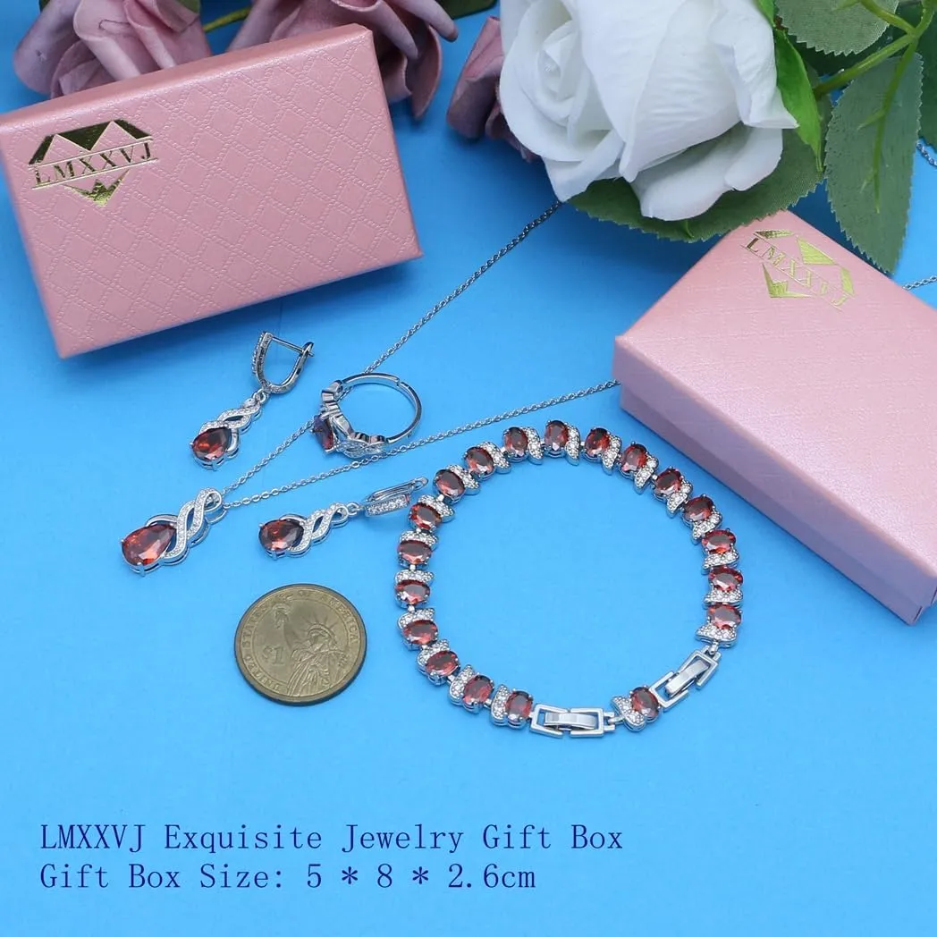 LMXXVJ Jewelry Set for Women,Teardrop Cubic Zirconia Necklace Earrings Adjustable Ring Bracelet Jewelry Set Formal Jewelry Gift