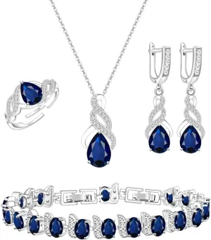 LMXXVJ Jewelry Set for Women,Teardrop Cubic Zirconia Necklace Earrings Adjustable Ring Bracelet Jewelry Set Formal Jewelry Gift