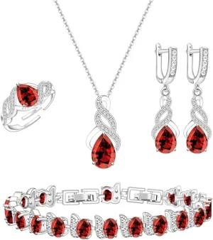 LMXXVJ Jewelry Set for Women,Teardrop Cubic Zirconia Necklace Earrings Adjustable Ring Bracelet Jewelry Set Formal Jewelry Gift