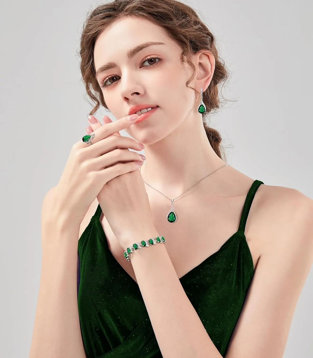 LMXXVJ Jewelry Set for Women,Teardrop Cubic Zirconia Necklace Earrings Adjustable Ring Bracelet Jewelry Set Formal Jewelry Gift