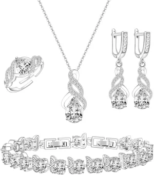 LMXXVJ Jewelry Set for Women,Teardrop Cubic Zirconia Necklace Earrings Adjustable Ring Bracelet Jewelry Set Formal Jewelry Gift