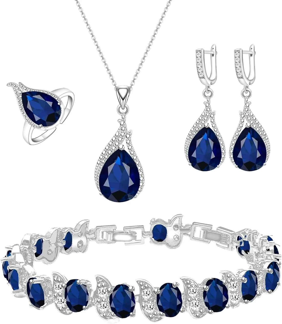 LMXXVJ Jewelry Set for Women,Teardrop Cubic Zirconia Necklace Earrings Adjustable Ring Bracelet Jewelry Set Formal Jewelry Gift
