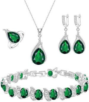 LMXXVJ Jewelry Set for Women,Teardrop Cubic Zirconia Necklace Earrings Adjustable Ring Bracelet Jewelry Set Formal Jewelry Gift